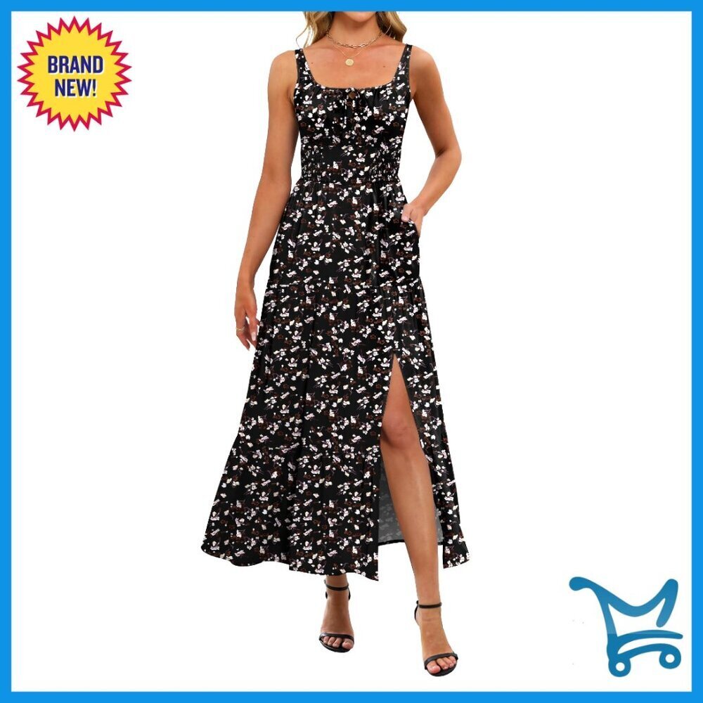 Maxi Sundress Sleeveless Boho Floral Printed Slit Wedding Guest Beach Vacation